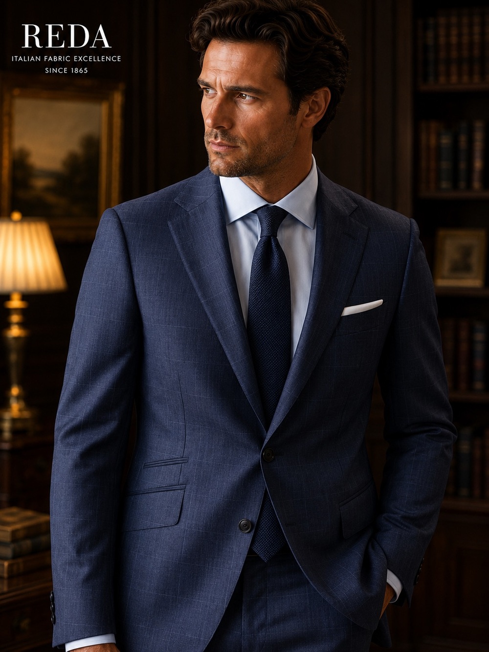 Reda Men's Navy Windowpane Two-Button Suit Blazer 40L